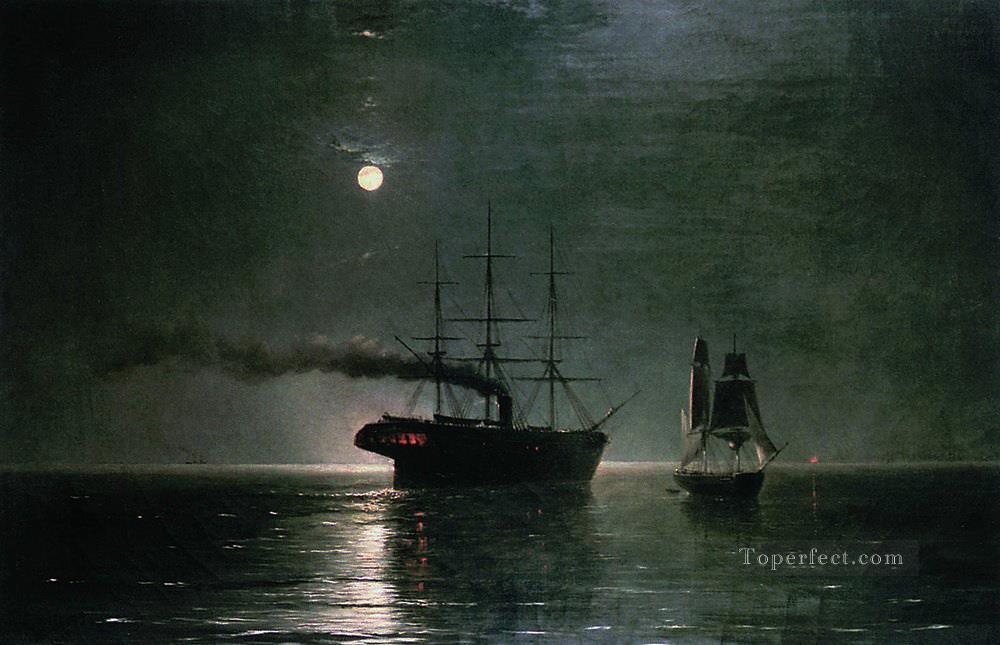 夜の静けさの中の船 1888 ロマンチックなイワン・アイヴァゾフスキー ロシア油絵